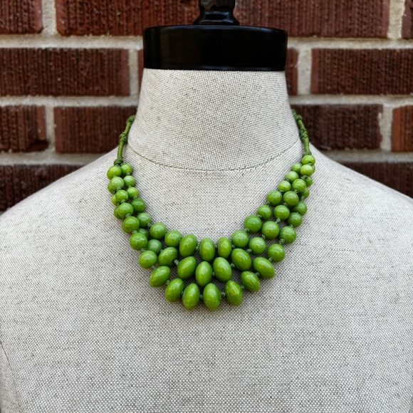 Jewelry - Vintage Light Green Knotted Glass Bead 3 Strand Necklace 20” plus one more